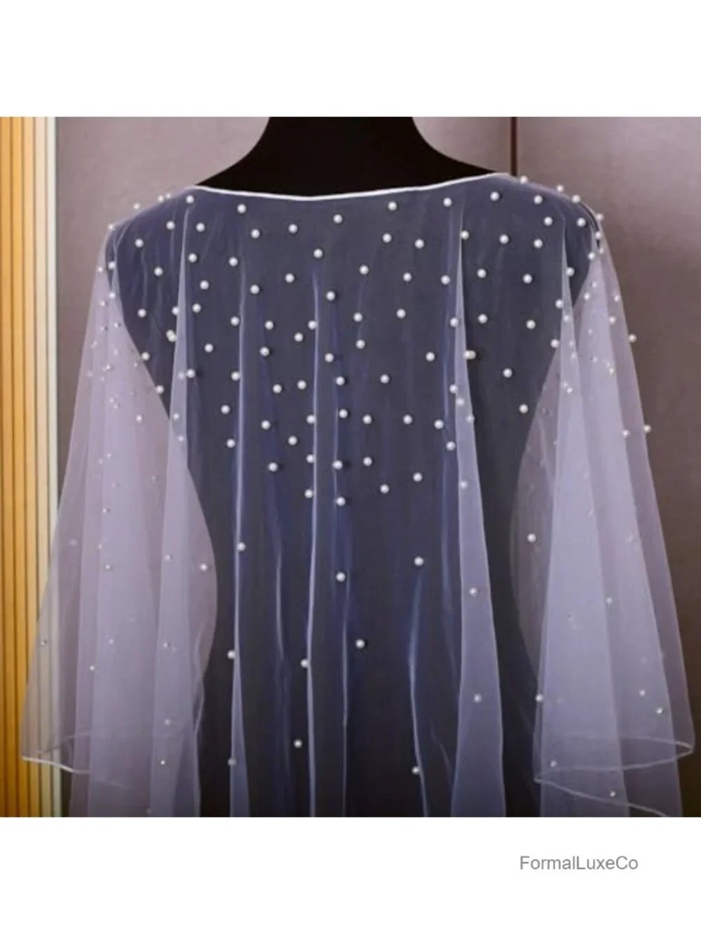 Bridal Tulle Shawl Pearl Scarf Wedding Wrap